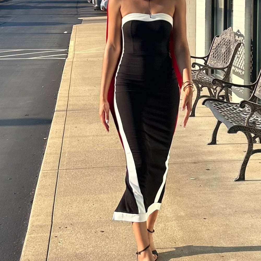 Lulus Impressive Edge Black Color Block Strapless… - image 2